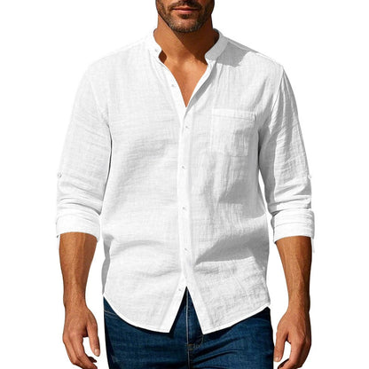 👔50% de descuento🔥【40-100kg】Camisa informal de lino para hombre, manga larga, cuello alto, tejido transpirable. ✅Pago contra entrega ✅2 artículos con un 70% de descuento.