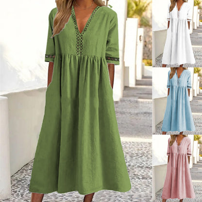 👗【– 50% popusta 🔥】😍 Proljetno-ljetna haljina s kratkim rukavima i V-izrezom od čipke ✅️Plaćanje pouzećem