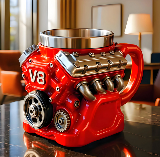 Hrnek na kávu Creative Engine V6V8 z červené nerezové oceli ✅️Dobírka