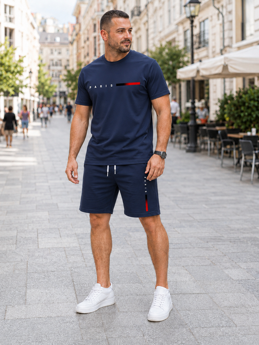 🔥👌【Pago contra entrega✅】Conjunto deportivo de verano de dos piezas para hombre: camiseta de manga corta y pantalones cortos cómodos, ideales para el uso diario y para estar en casa de forma informal.