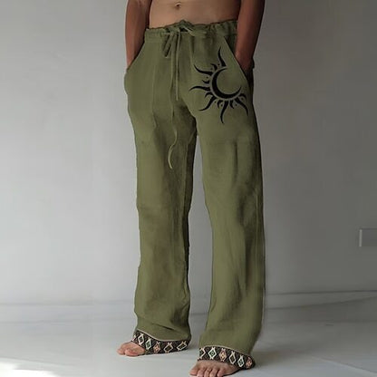 🌙👖 50% popusta🔥【40-130kg】Нови мъжки панталони с лунен десен, големи размери, от смес от памук и лен ✅️Плащане при доставка