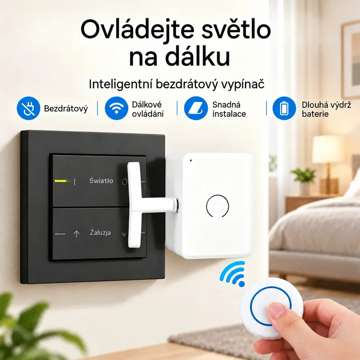 📱💡 Inteligentní bezdrátový ovladač pro dálkové zapínání a vypínání osvětlení, bez nutnosti instalace kabelů.