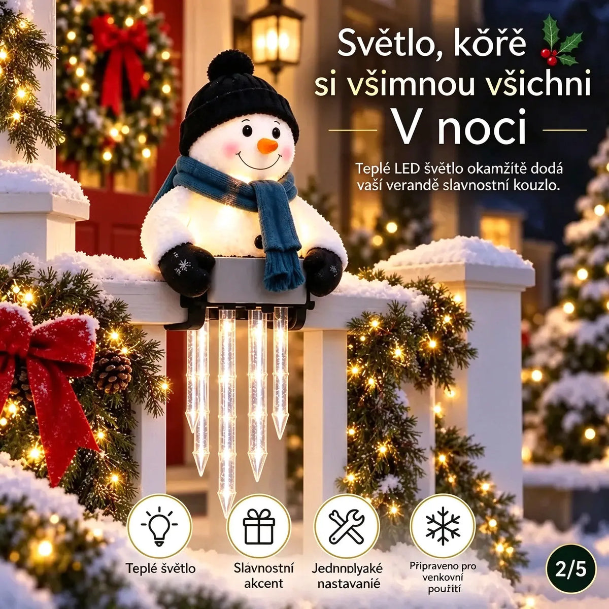 ☃️Světelná dekorace WinterGlow – sněhulák a rampouchy