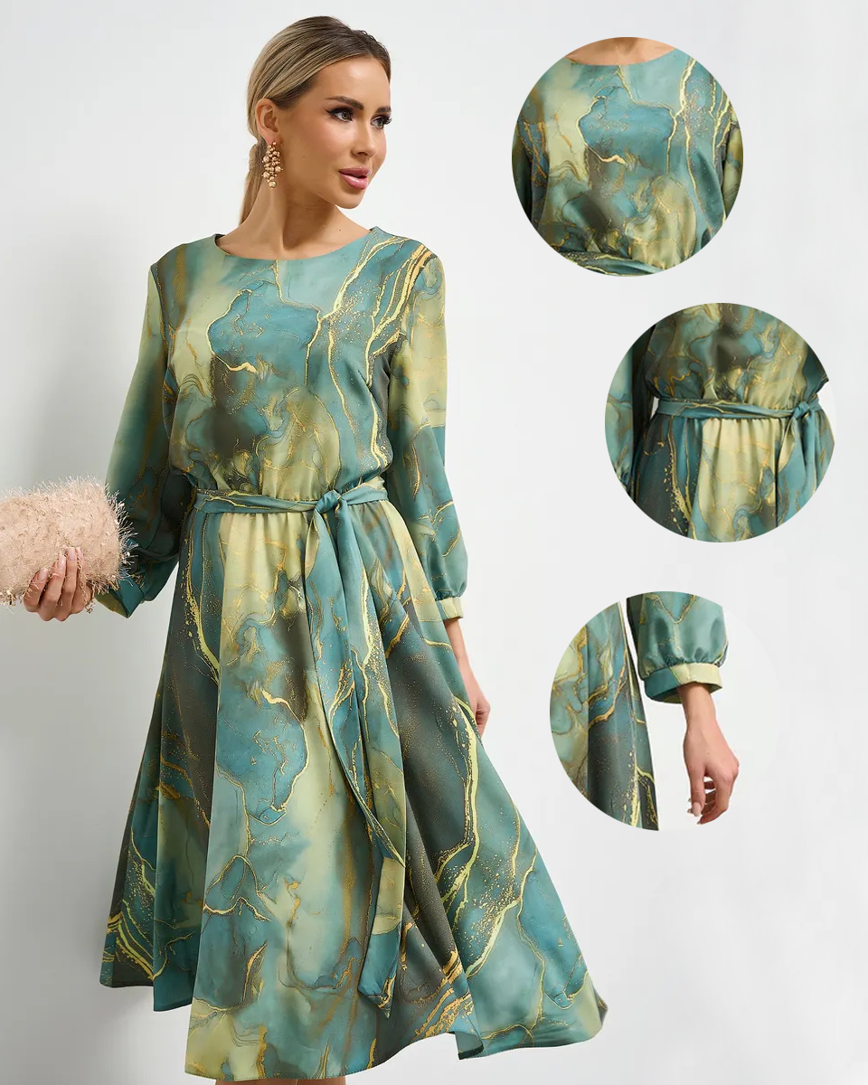 🌿👗 Płatność przy odbiorze✅️ Elegancka zielona sukienka z długimi rękawami i spódnicą 🌸