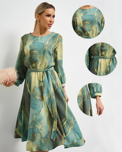 🌿👗【40-120 kg】Elegantna zelena haljina s dugim rukavima i suknjom 🌸 Plaćanje pouzećem✅️