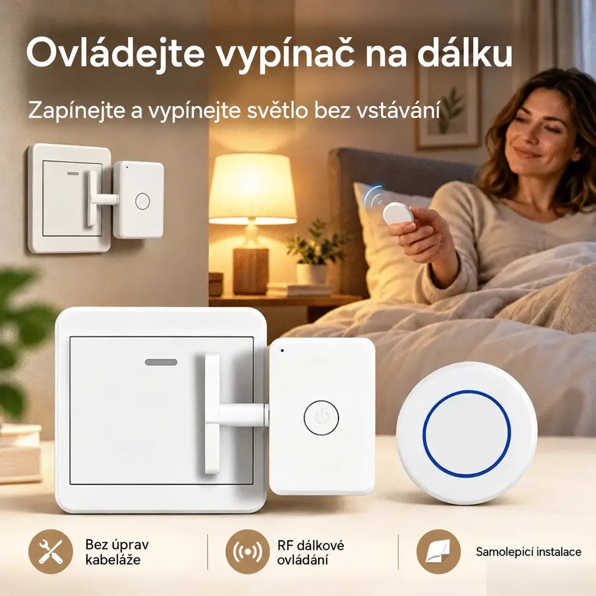 📱💡 Inteligentní bezdrátový ovladač pro dálkové zapínání a vypínání osvětlení, bez nutnosti instalace kabelů.