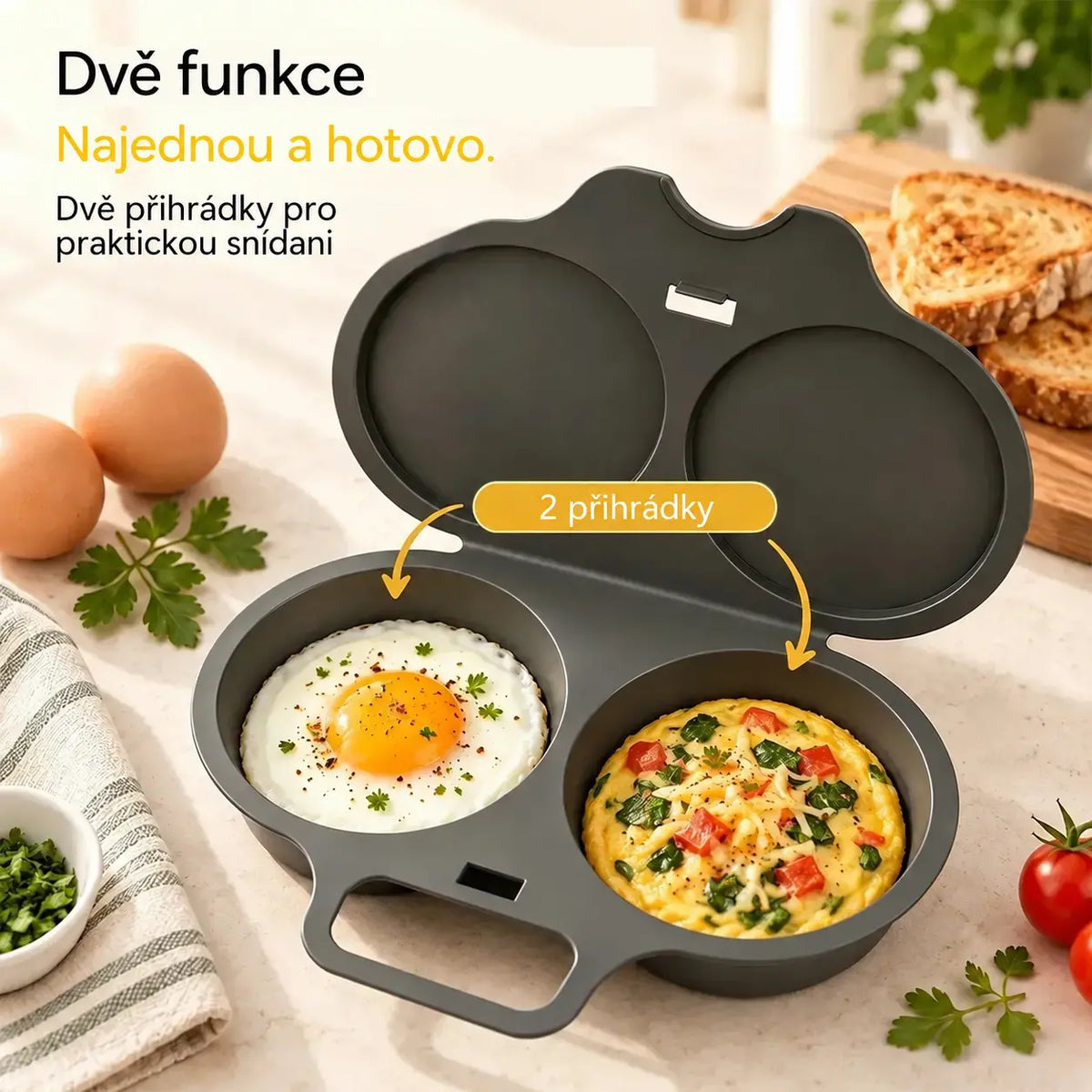 🎁 2 ks za 480 českých korun 💥 Speciální zařízení na vaření vajec v mikrovlnné troubě: design se dvěma komorami, nepřilnavý povrch, snadné čištění. 🏠, koupíte jedno, druhé dostanete zdarma