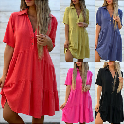 👗 50% отстъпка🔥【40-130kg】Висококачествена, лека и дишаща стилна рокля с яка на изправена талия. ✅Плащане при доставка ✅2 артикула със 70% отстъпка