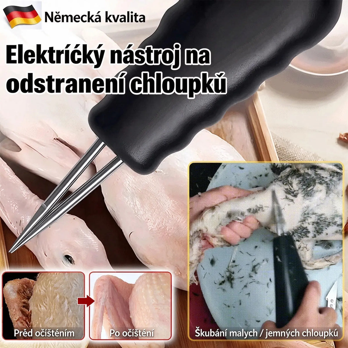 🐓🦆Přenosný elektrický škubák peří pro kuřata, kachny, husy a drůbež (USB nabíjení)