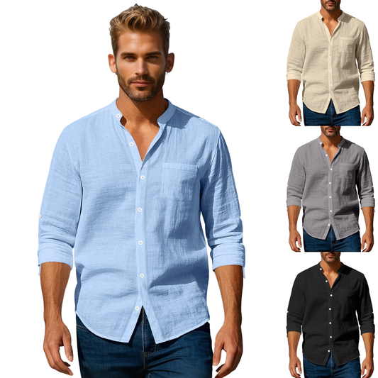 👔50% de descuento🔥【40-100kg】Camisa informal de lino para hombre, manga larga, cuello alto, tejido transpirable. ✅Pago contra entrega ✅2 artículos con un 70% de descuento.