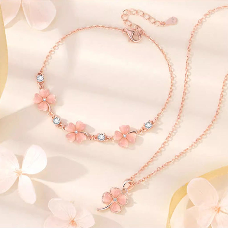 🎁💎【Колие + Гривна】Колие и гривна с четирилистна детелина, изработени от сребро проба 925 ✅️