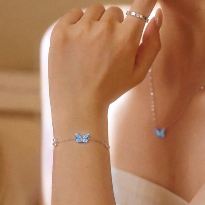 💎🦋 Плащане при доставка ✅️Синя гривна с пеперуда, която свети в тъмното, дамска гривна в стил гора, верижка за ключица Aurora, абсорбира светлина и свети.