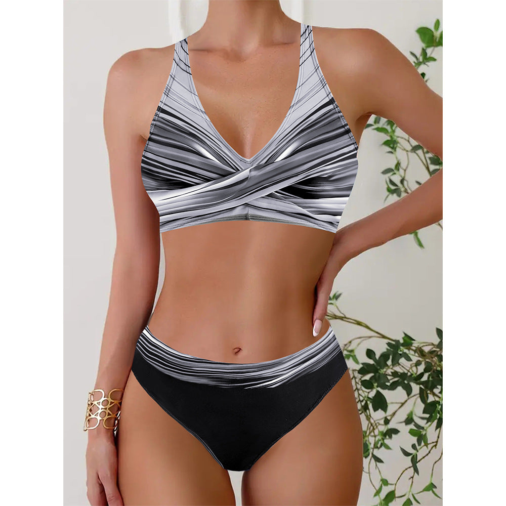 👙Отстъпка за нов продукт - 50%🔥【40-120kg】Плюс размер раиран бикини от две части с висока талия ✅Плащане при доставка ✅2 артикула със 70% отстъпка