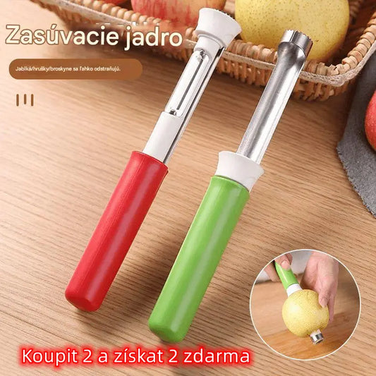 🔥【Kupte jeden, druhý dostanete zdarma】🔥 Teleskopická škrabka a odpeckovač ovoce z nerezové oceli, multifunkční škrabka 2 v 1