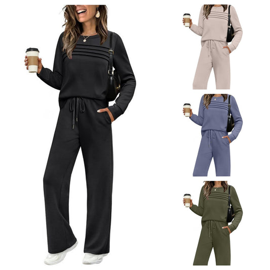 🥇 Vynikající nabídka🔥【40-100kg】Dámská módní ležérní sportovní souprava, vysoce kvalitní tričko s dlouhým rukávem z čisté bavlny + kalhoty - E ✅️Dobírka