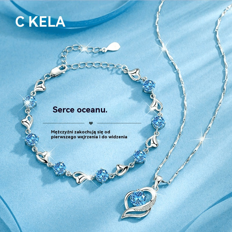 ✨✨【Kup 1, otrzymaj 1 gratis】💎💎Zestaw bransoletki i naszyjnika ze srebra 925 – Heart of the Ocean ✅️Płatność przy odbiorze