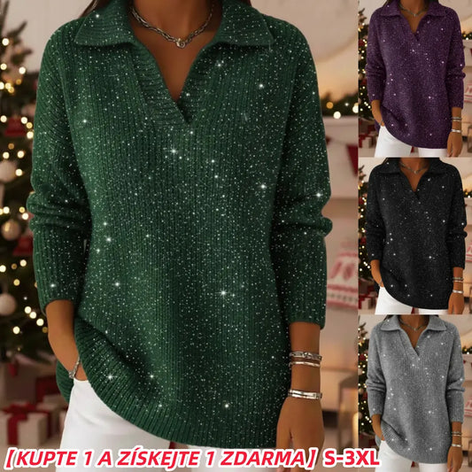🔥50% sleva🔥【S-3XL】Nový dámský módní a elegantní pletený svetr s výstřihem do V a vzorem hvězdné oblohy