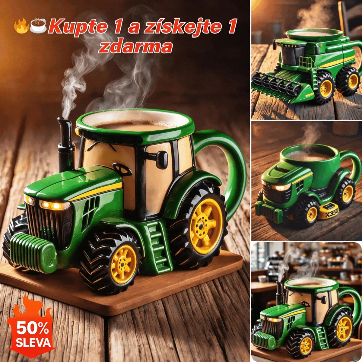 🔥☕Retro šálek kávy ve tvaru zemědělského traktoru