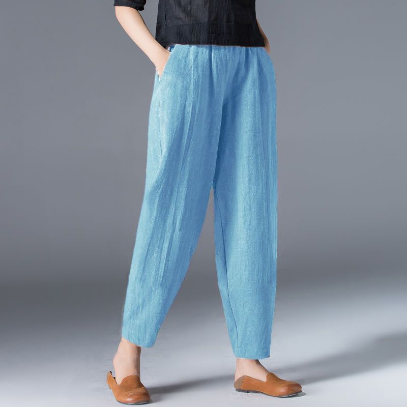 🌿50% de descuento🔥【40-120 kg】Pantalones de mujer de pierna ancha de algodón y lino en tallas grandes ✅️Pago contra entrega