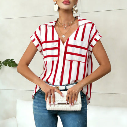 ✨✨【40-90 kg】Camisa de mujer nueva, holgada e informal, con cuello en V y bolsillos a rayas (modelo 2026) ✅Pago contra entrega ✅2 artículos con un 70 % de descuento