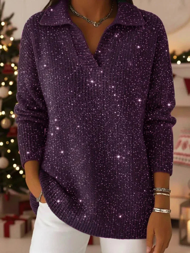 🔥50% sleva🔥【S-3XL】Nový dámský módní a elegantní pletený svetr s výstřihem do V a vzorem hvězdné oblohy