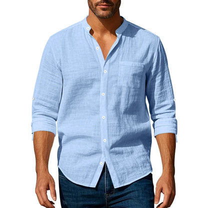 👔50% de descuento🔥【40-100kg】Camisa informal de lino para hombre, manga larga, cuello alto, tejido transpirable. ✅Pago contra entrega ✅2 artículos con un 70% de descuento.