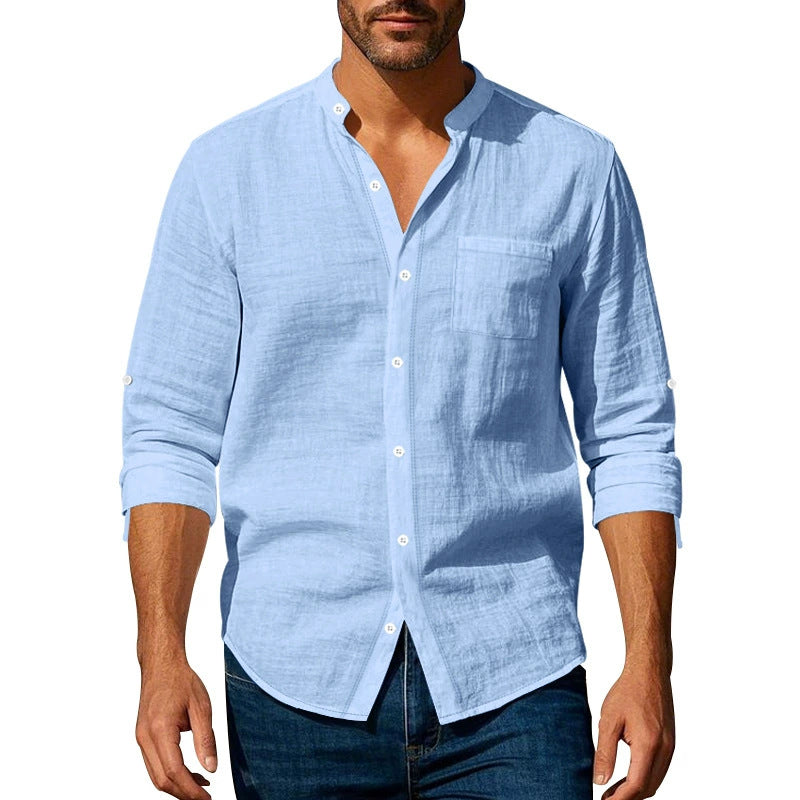 👔50% de descuento🔥【40-100kg】Camisa informal de lino para hombre, manga larga, cuello alto, tejido transpirable. ✅Pago contra entrega ✅2 artículos con un 70% de descuento.