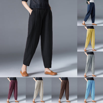 🌿50% de descuento🔥【40-120 kg】Pantalones de mujer de pierna ancha de algodón y lino en tallas grandes ✅️Pago contra entrega