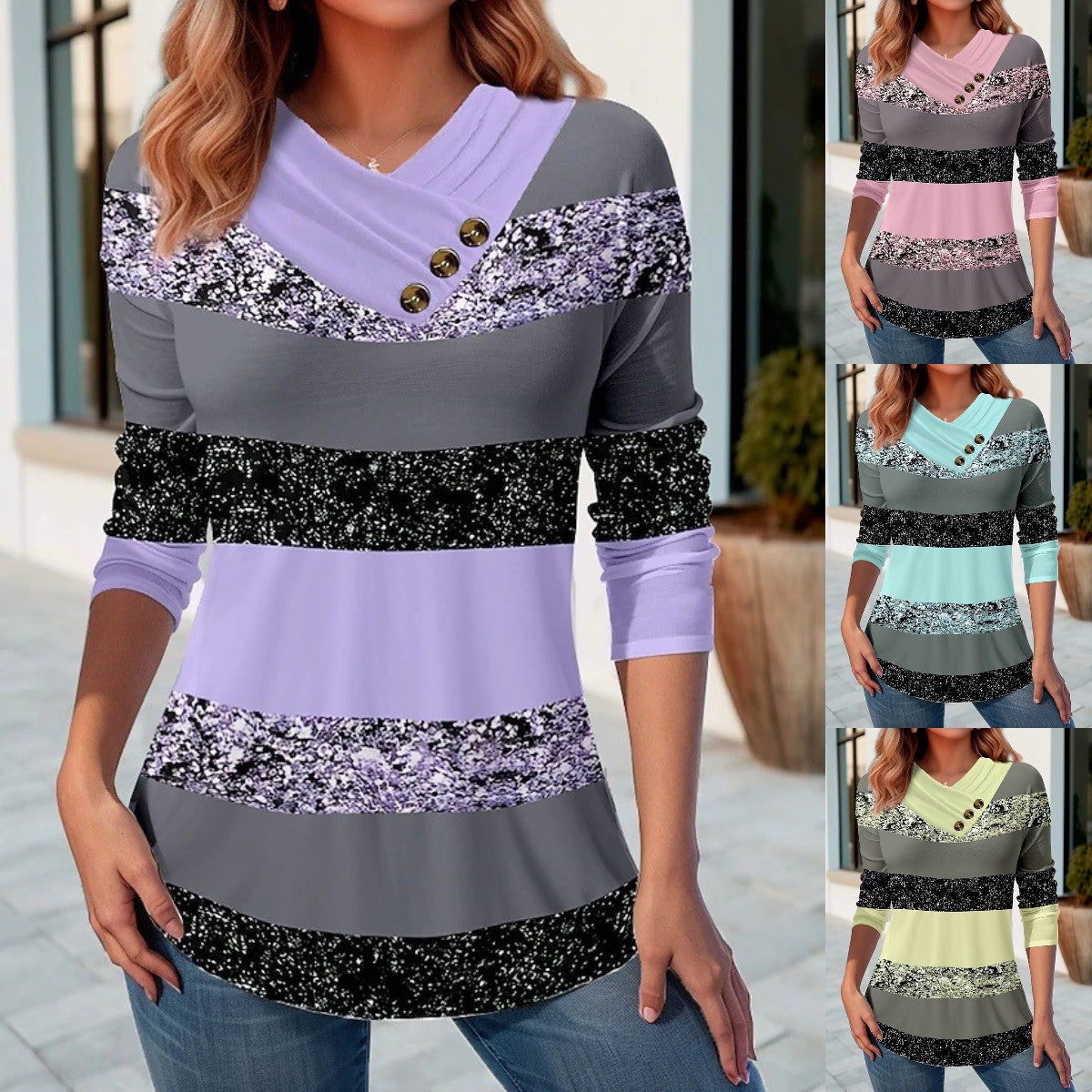 👚 50% popusta 🔥🔥【S-5XL】Novi ženski jesensko-zimski top s kontrastnim bojama, V-izrezom i dugim rukavima ✅️Plaćanje pouzećem
