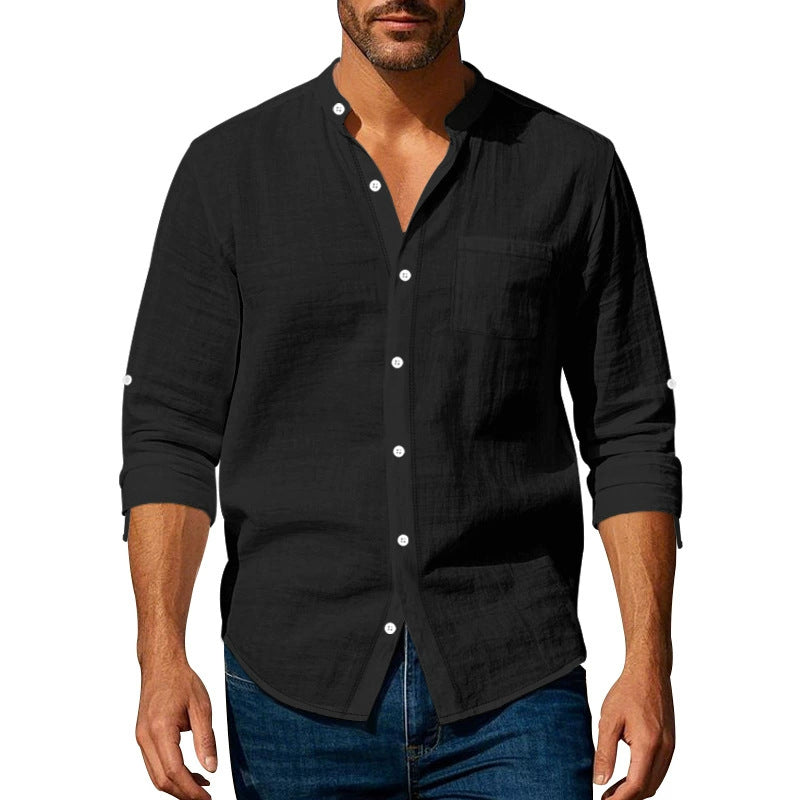 👔50% de descuento🔥【40-100kg】Camisa informal de lino para hombre, manga larga, cuello alto, tejido transpirable. ✅Pago contra entrega ✅2 artículos con un 70% de descuento.