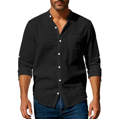 👔50% de descuento🔥【40-100kg】Camisa informal de lino para hombre, manga larga, cuello alto, tejido transpirable. ✅Pago contra entrega ✅2 artículos con un 70% de descuento.