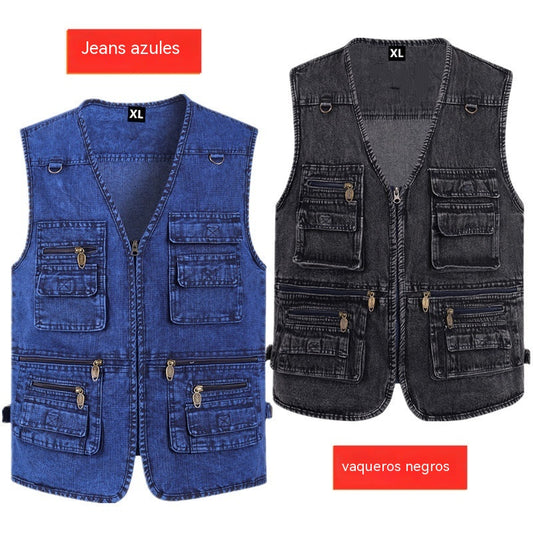 🔥 【Nueva Colección -50%】Chaleco vaquero para hombre con muchos bolsillos 【XL–7XL】 – Duradero, transpirable y cómodo ✅Pago contra entrega ✅2 artículos con un 70% de descuento