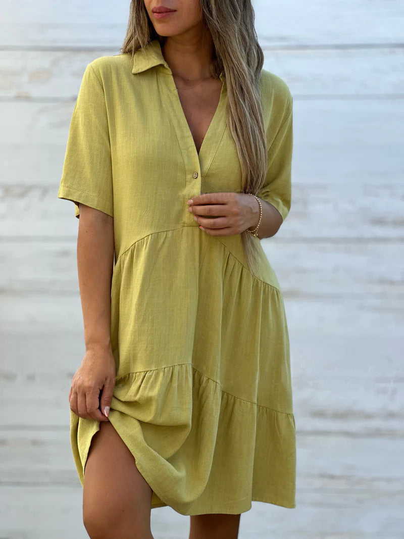 👗 50% отстъпка🔥【40-130kg】Висококачествена, лека и дишаща стилна рокля с яка на изправена талия. ✅Плащане при доставка ✅2 артикула със 70% отстъпка