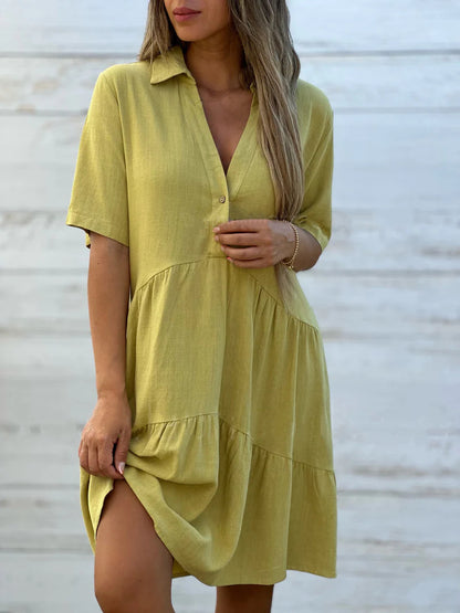 👗 50% отстъпка🔥【40-130kg】Висококачествена, лека и дишаща стилна рокля с яка на изправена талия. ✅Плащане при доставка ✅2 артикула със 70% отстъпка