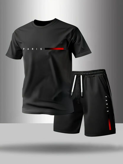 🔥👌【Pago contra entrega✅】Conjunto deportivo de verano de dos piezas para hombre: camiseta de manga corta y pantalones cortos cómodos, ideales para el uso diario y para estar en casa de forma informal.