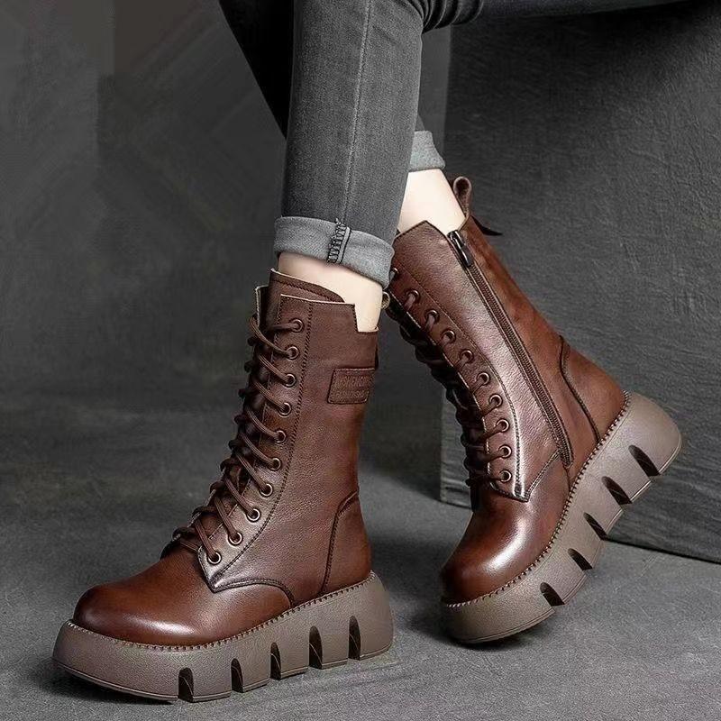 Omezená nabídka, sleva 50 % 🔥👢【35–40】Vysoce kvalitní ručně vyráběné dámské měkké kožené kotníkové boty s tlustou podrážkou, nová kolekce podzim–zima