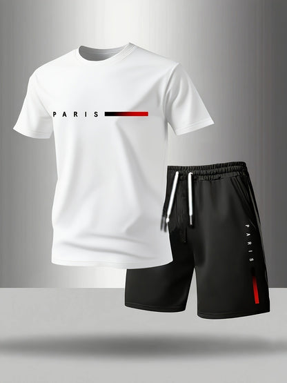 🔥👌【Pago contra entrega✅】Conjunto deportivo de verano de dos piezas para hombre: camiseta de manga corta y pantalones cortos cómodos, ideales para el uso diario y para estar en casa de forma informal.
