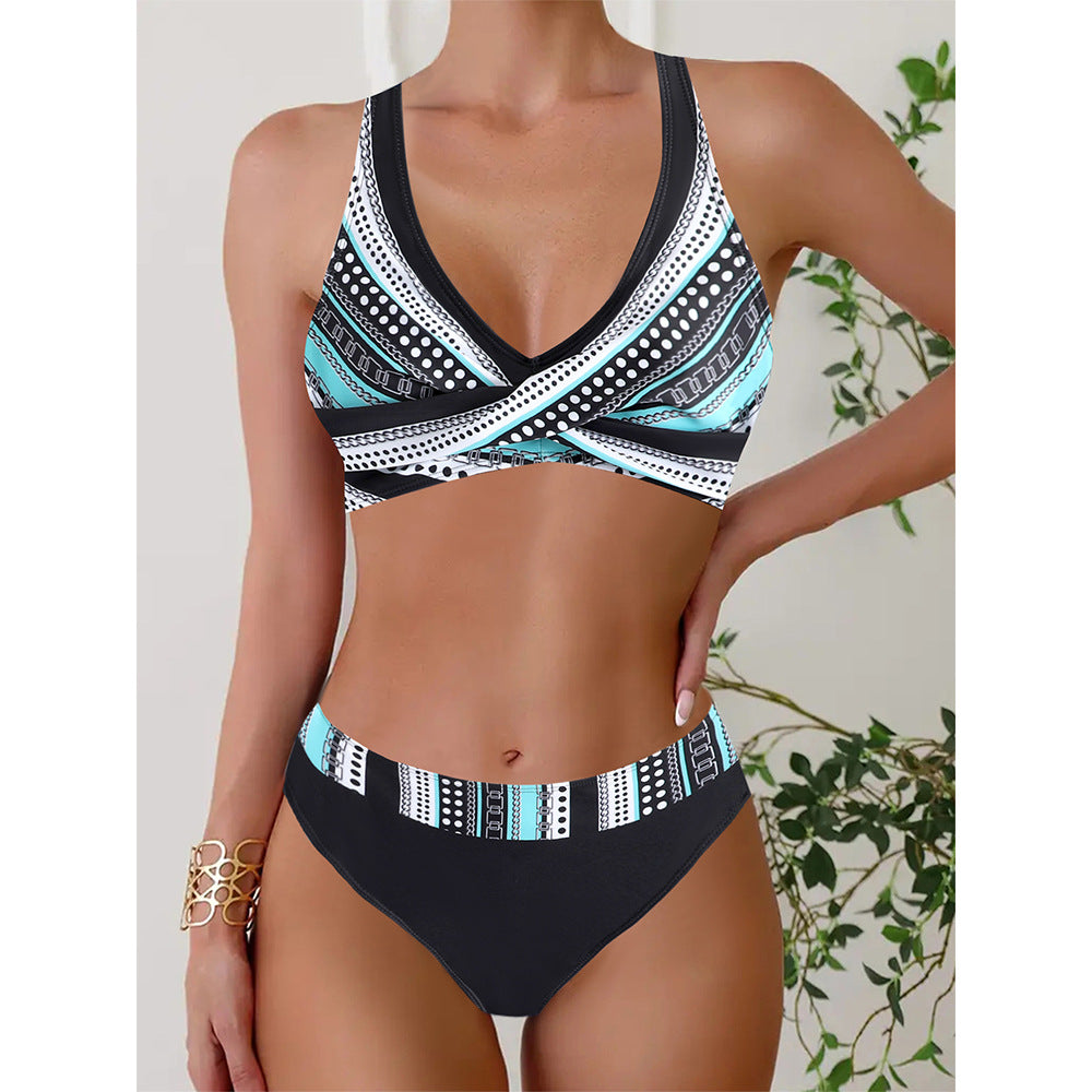 👙Отстъпка за нов продукт - 50%🔥【40-120kg】Плюс размер раиран бикини от две части с висока талия ✅Плащане при доставка ✅2 артикула със 70% отстъпка