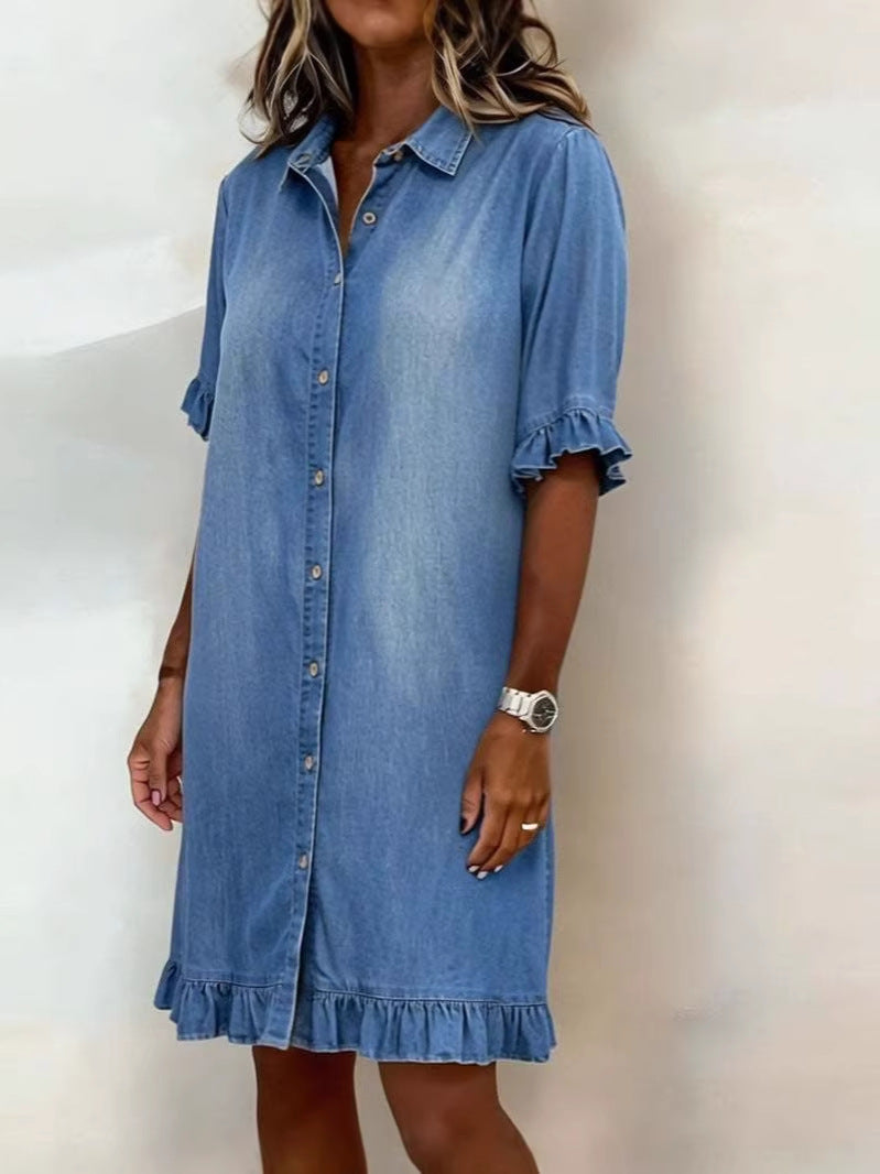 👔50% de descuento🔥【40-120 kg】Vestido camisero de mezclilla con corte amplio y volantes ✅Pago contra entrega ✅2 artículos con 70% de descuento