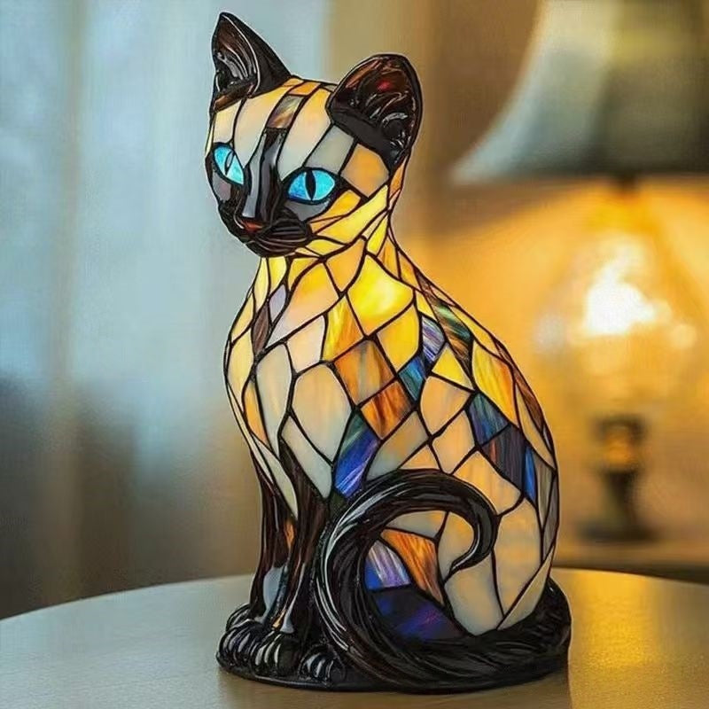 🐱Stolna lampa u obliku mačke, retro noćna lampa izrađena od šarene smole, s mačjom tematikom
