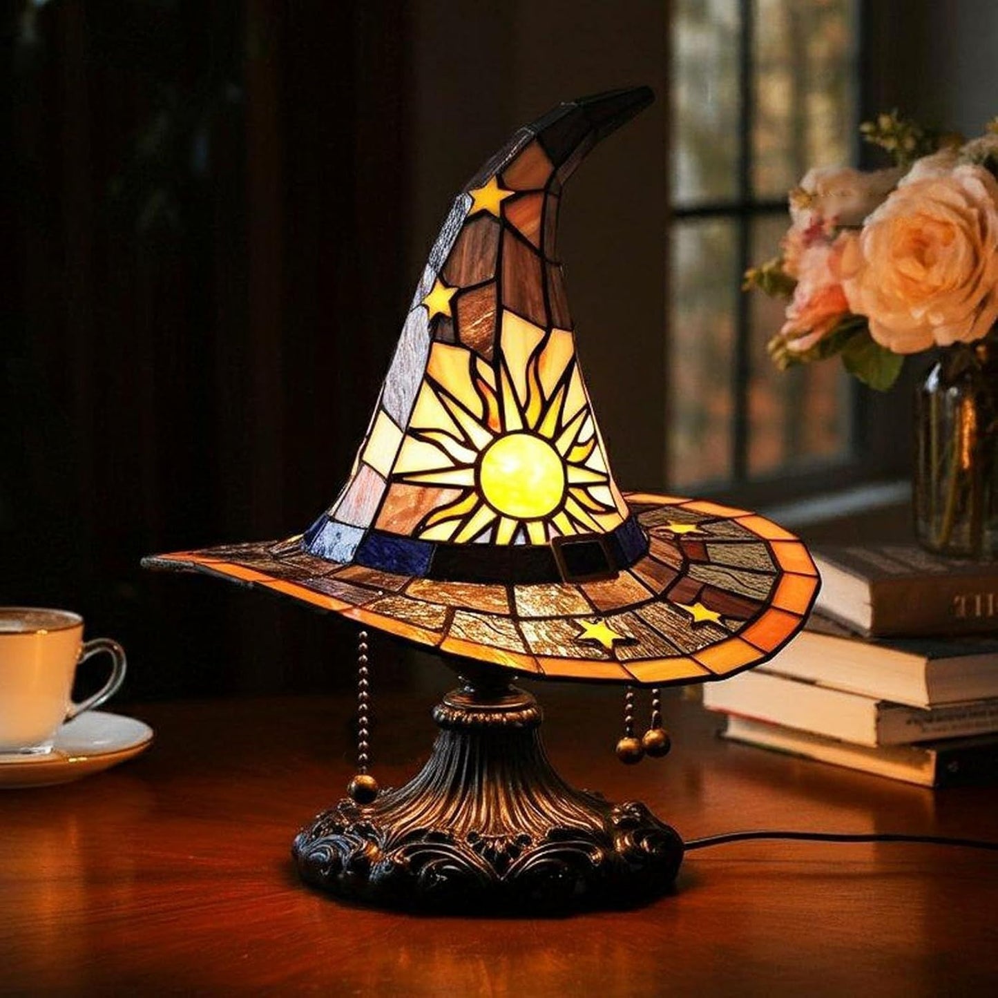 🔮💡Lampa stołowa w kształcie kapelusza czarownicy, ozdoba świetlna LED ✅Płatność przy odbiorze