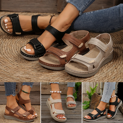 🌟👡 50% отстъпка🔥【36–43】Удобни и елегантни дамски сандали на танкетка с отворен връх - велкро закопчалка ✅️Плащане при доставка