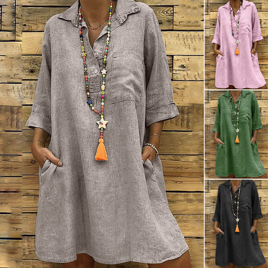 👘 50% отстъпка😍【40-120kg】✨Рокля-риза с три четвърти ръкав, големи размери, за жени ✅️Плащане при доставка ✅️2 артикула със 70% отстъпка