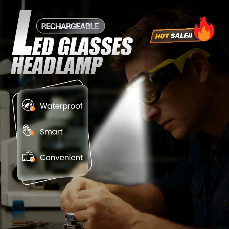 👓💡Акумулаторен LED челник с очила ✅️Плащане при доставка