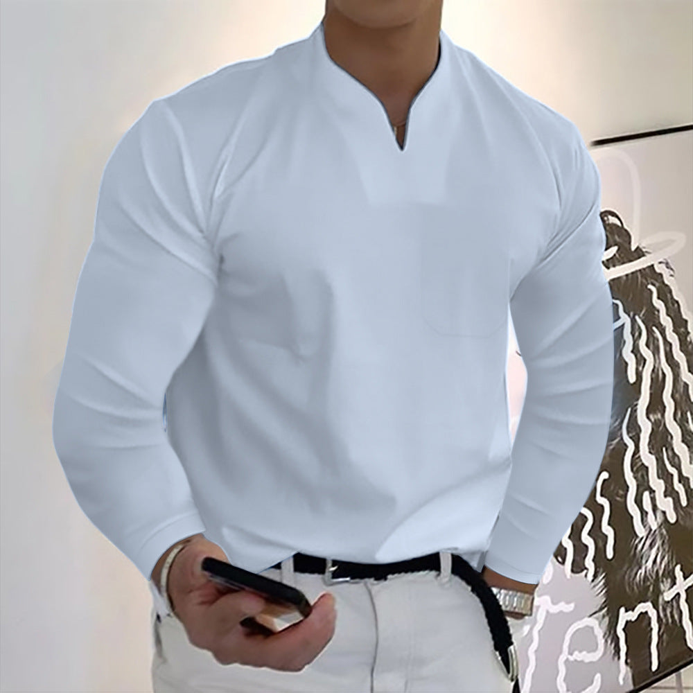 👔🔥【40-120 kg】Męska koszulka sportowa z długim rękawem i dekoltem w serek, bawełniana ✅️Płatność przy odbiorze ✅2 artykuły ze zniżką 70%