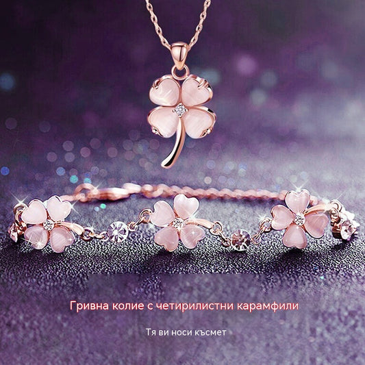 🎁💎【Колие + Гривна】Колие и гривна с четирилистна детелина, изработени от сребро проба 925 ✅️