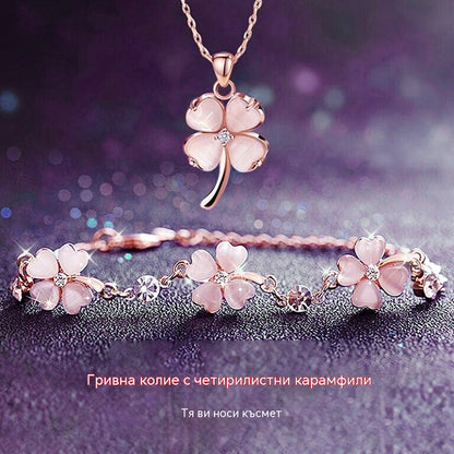 🎁💎【Колие + Гривна】Колие и гривна с четирилистна детелина, изработени от сребро проба 925 ✅️