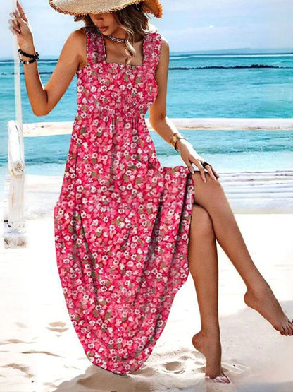 🏖️💃【Sleva 50 % ✨】【S–8XL】Nové letní dámské šaty na ramínka s potiskem, volného střihu, s elastickým pasem, ve velkých velikostech