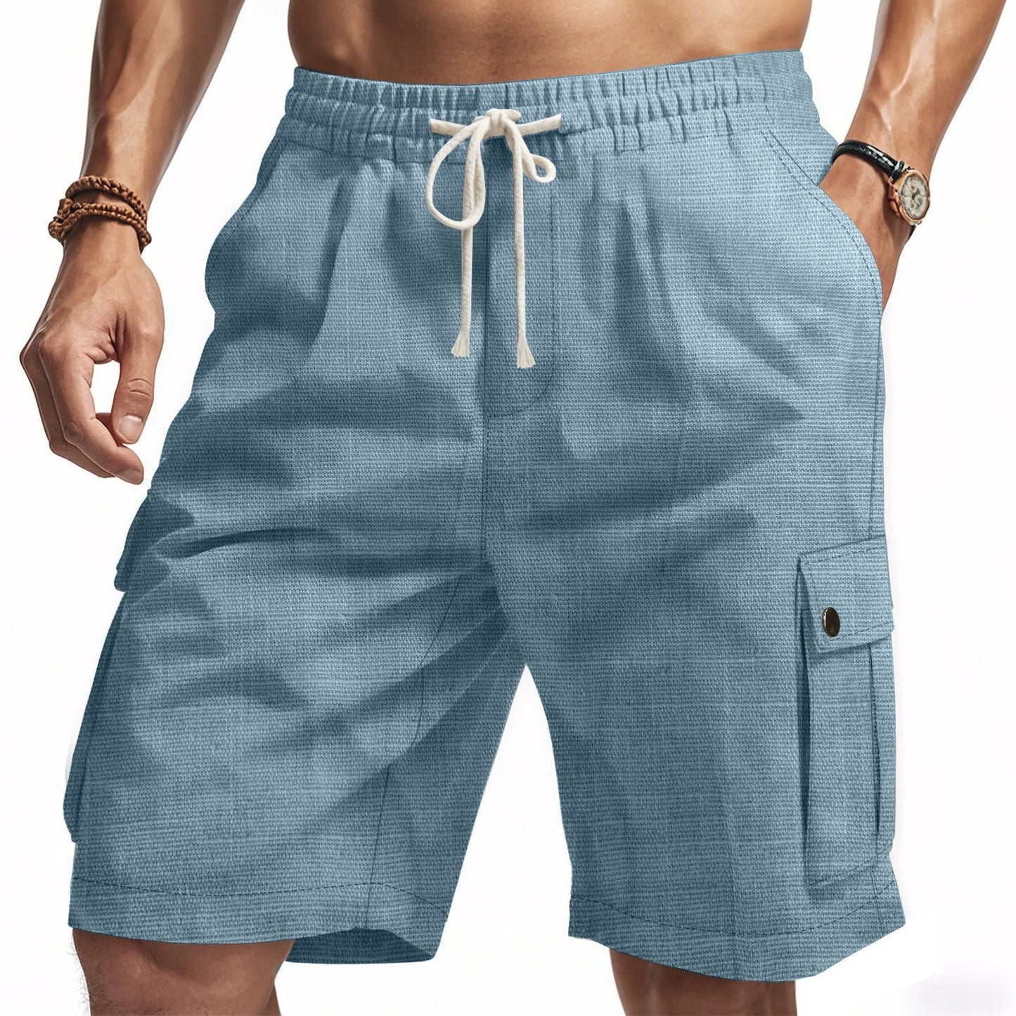 👖50% отстъпка🔥【40-100kg】Летни мъжки плажни ежедневни къси панталони с много джобове и прав крачол, от бамбуков памук ✅Плащане при доставка ✅2 артикула със 70% отстъпка