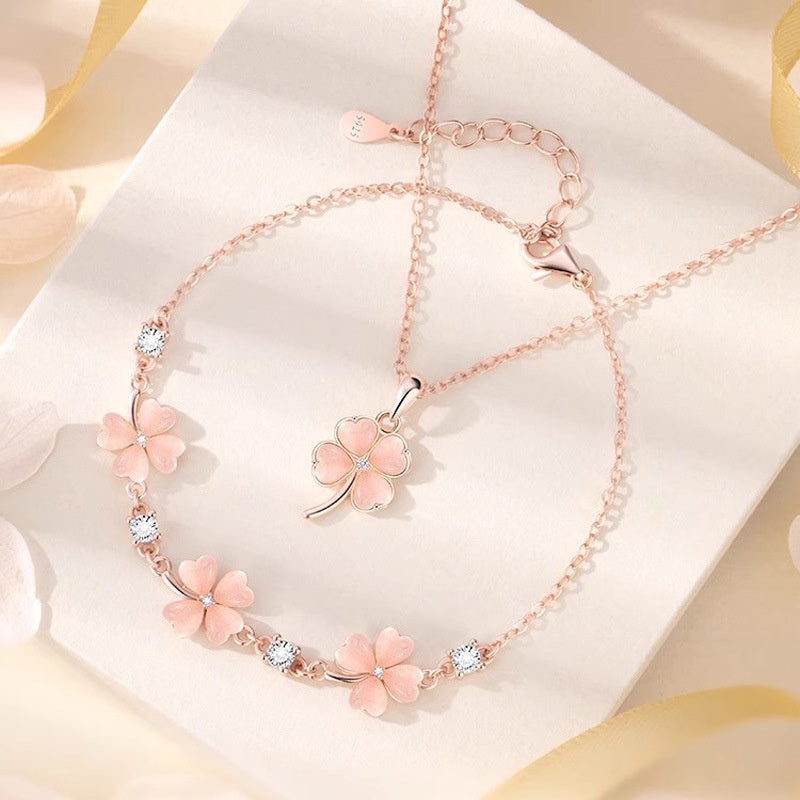 🎁💎【Колие + Гривна】Колие и гривна с четирилистна детелина, изработени от сребро проба 925 ✅️